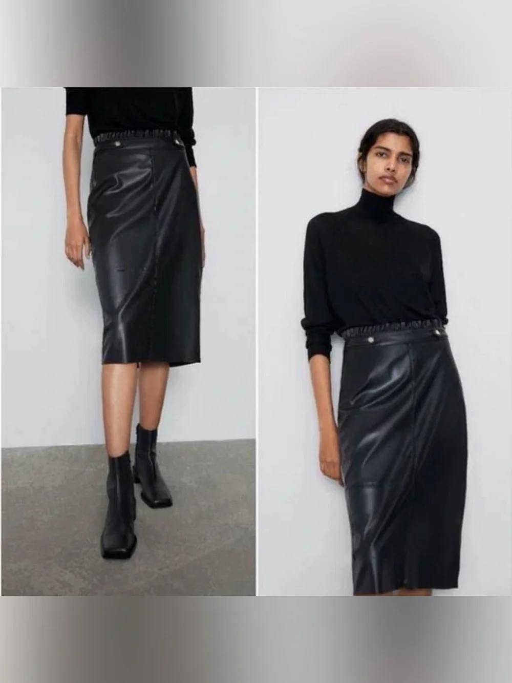 Zara Faux Leather Pencil Skirt - Black, Size L